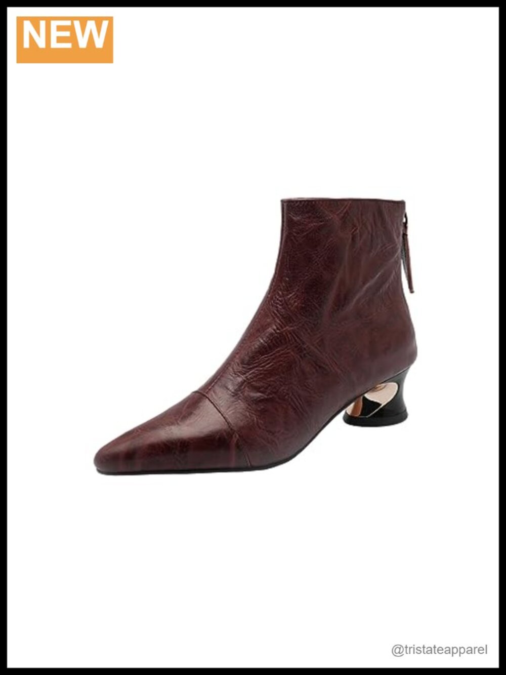 Women's Ankle Boots Low Block Heel Pointed Toe Leather Back Zip Chunky Heels